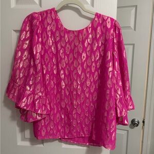 Lilly Pulitzer Metallic Pink Blouse with Ruffle Sleeves